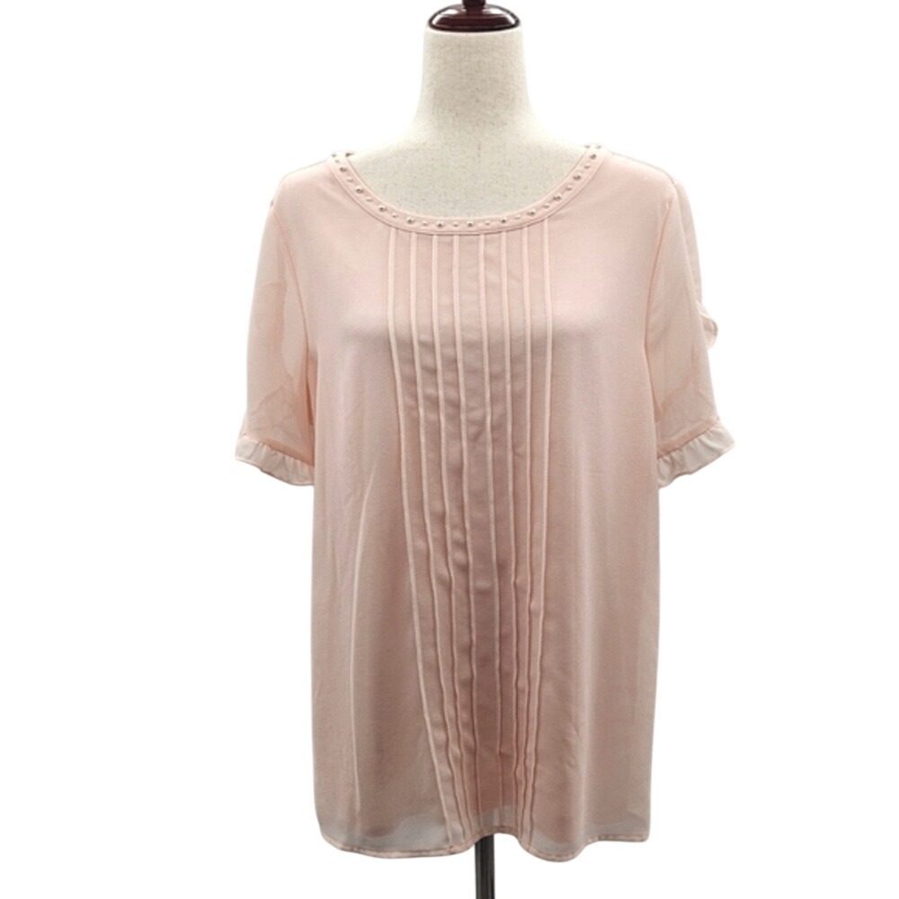 Karl Lagerfeld‎ Paris Blush Pink Pearl Neck Pleated Ruffle Blouse LONA Large **